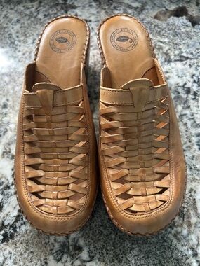 Nurture  Tan Woven Leather Slide Mules